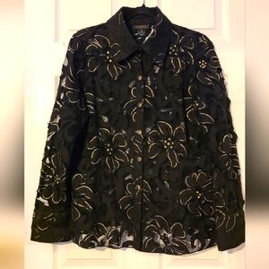 Isabel Vintage Black Sheer Button-down Long Sleeve Blouse XL